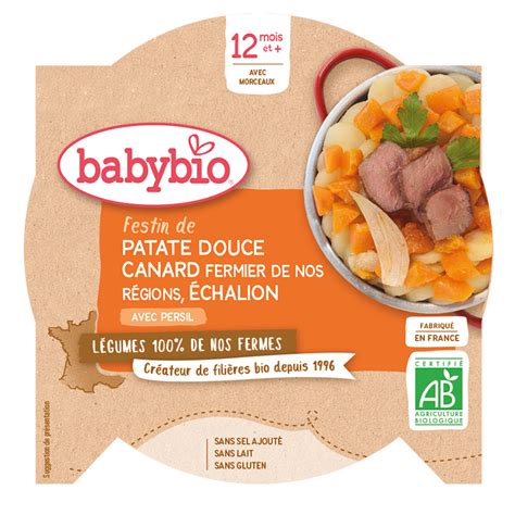 Repas du midi pour bébé Patate douce Canard Échalion