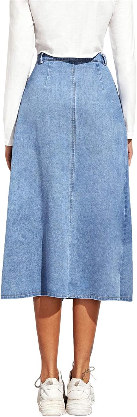 Wdirara Womens Casual Button Front Mid Waist A Line Full Length Denim Skirt At Amazon Womens