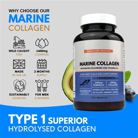 Marine Collagen 1400mg Capsules With Biotin Hyaluronic Acid Vitamin C E B2 Zinc Copper Iodine