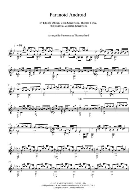 Paranoid Android By Radiohead Acoustic Guitar Digital Sheet Music