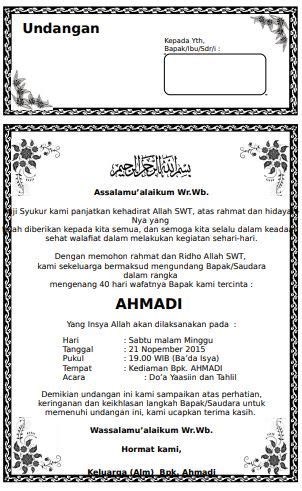 Contoh Undangan Tahlilan 40 Hari Sederhana - yosefpedia.com