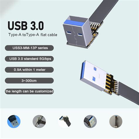 Cable De Extensión Usb 3 0 Plano Tipo A Cable De Datos Macho A Macho De Doble ángulo Extensor