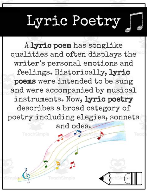 Lyric Poetry Writing Posters And Graphic Organizers By Teach Simple