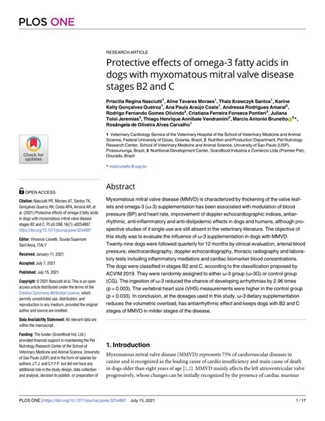 Pdf Protective Effects Of Omega 3 Fatty Acids In Dogs With Myxomatous