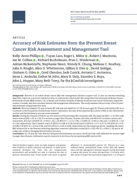 Pdf Accuracy Of Risk Estimates From The Iprevent Breast Cancer Risk