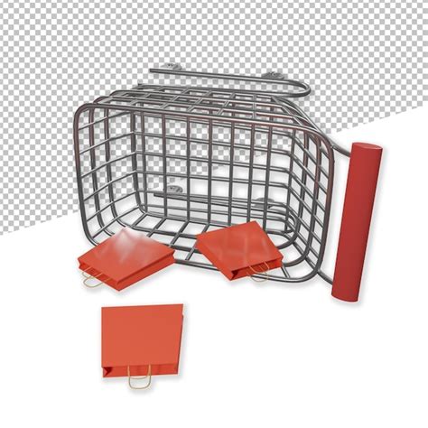 Cesta ou carrinho de compras em uma ilustração de renderização 3d de