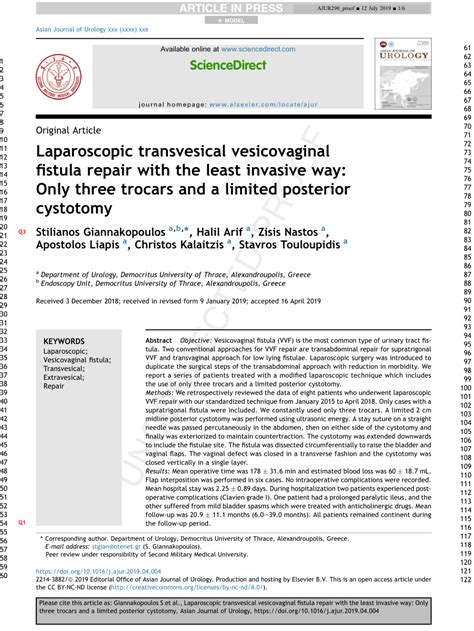 Pdf Laparoscopic Transvesical Vesicovaginal Fistula Repair With The