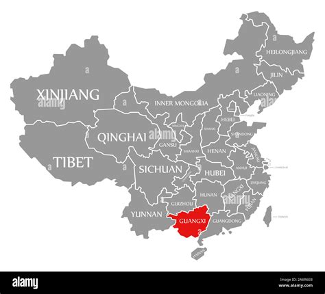 Guangxi red highlighted in map of China Stock Photo - Alamy