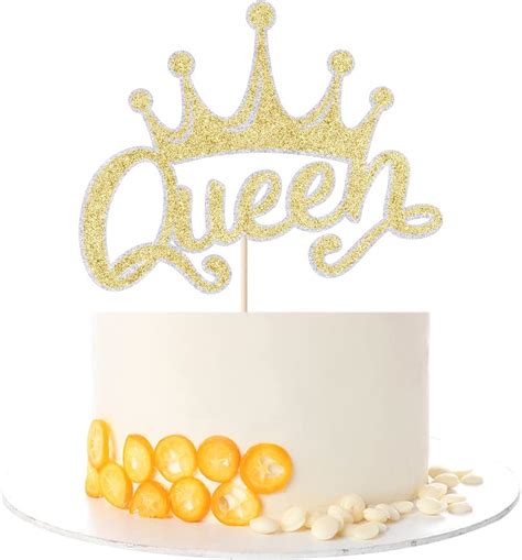 Kaoenla Silver And Gold Glitter Queen Birthday Cake Topper