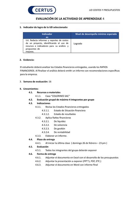 Lineamientos de evaluacin de AA4 docx CL EVALUACIÓN DE LA ACTIVIDAD