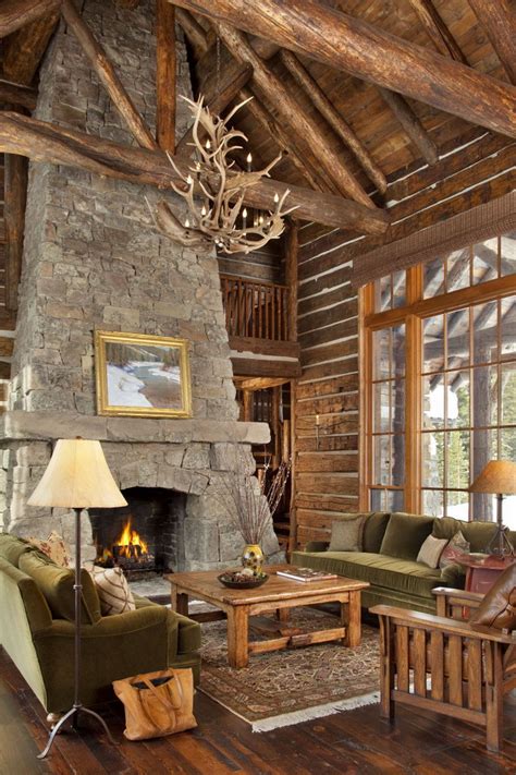 Log Cabin Living Room With Fireplace Logoax