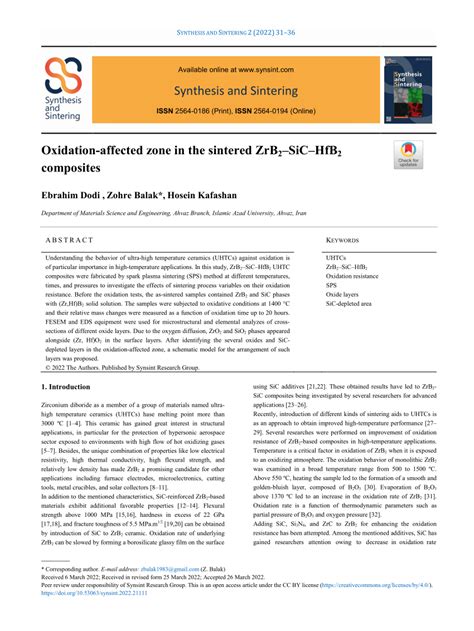 PDF Synthesis And Sintering Oxidation Affected Zone In The Sintered