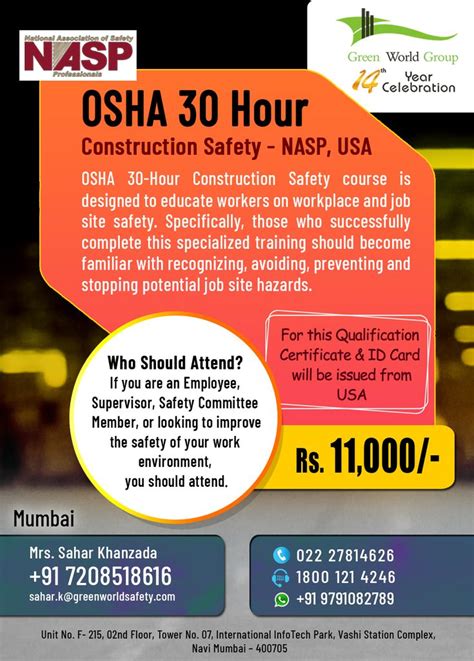 Osha 30 Hour Construction Course In Mumbai Safety Courses Safety