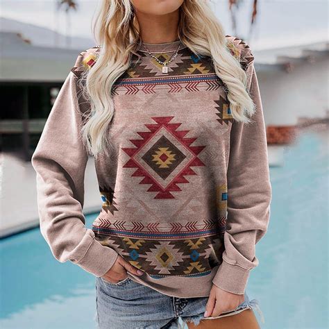 Aztec Print Sweatshirt For Women Crewneck Cowgirl Clothes Western