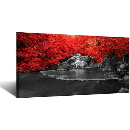 Mhartk Wall Art For Living Room Simple Life Red Moon Tree Scenery