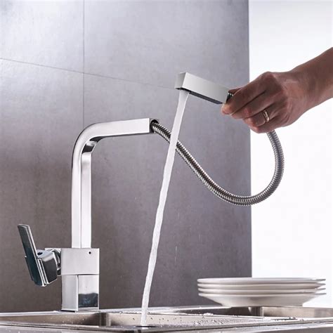 Free Shipping New Chrome Pull Out Kitchen Faucet Square Brass Sink