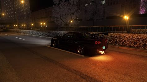 R34 Gtr Rb28 1500hp Street Run By Night Assetto Corsa Backfire Mod