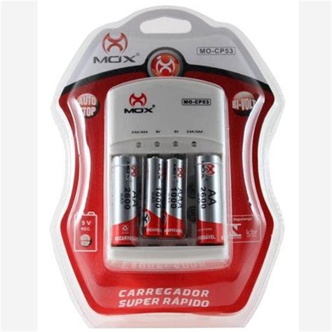 Carregador De Pilhas Aa Aaa 9v Mox Bi Volt Auto Stop MO CP53 C 4 Pilhas