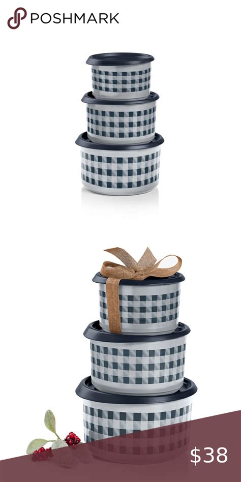 New Tupperware Buffalo Plaid Stacking Canisters Black White Gray