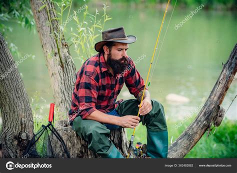 Man Relaxing Nature Background Fly Fishing Life Is Always Better When