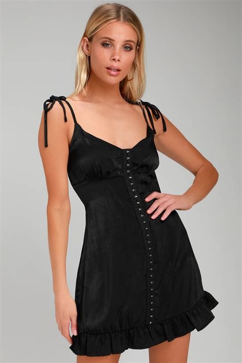 Sexy Little Black Dress Hook And Eye Dress Mini Slip Dress Lulus