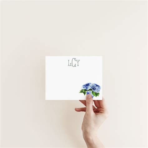 Personalized Stationery Blue Hydrangeas In Ginger Jar Etsy