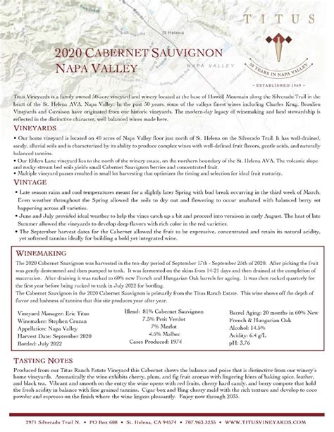 Titus Vineyards Cabernet Sauvignon Serendipity Wines