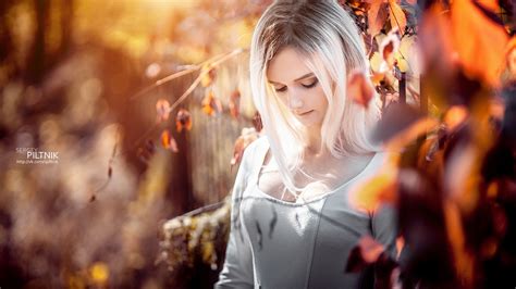 Wallpaper Face Women Model Depth Of Field Long Hair Cleavage Fashion Platinum Blonde