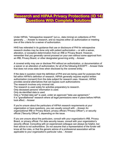 Solution Research And Hipaa Privacy Protections Id 14 Questions With