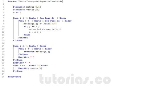 Arreglos Pseint Vector Triangular Superior Invertida Tutorias Co