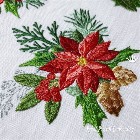 Winter Bouquet With Poinsettias Machine Embroidery Design 3 Sizes Etsy