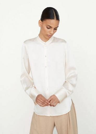 Silk Slim Fitted Band Collar Blouse In Vince Products Women Vince