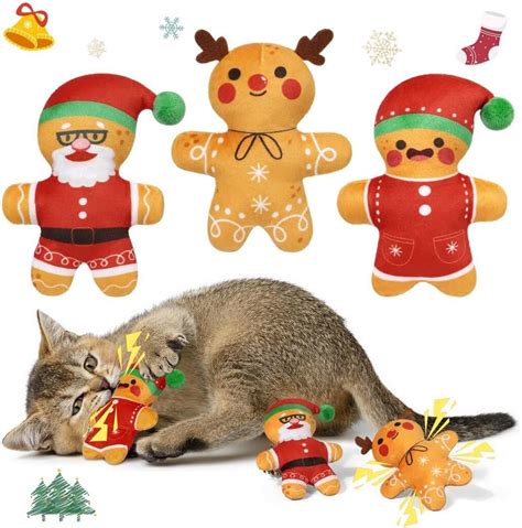 Biubiucat Lot de 3 jouets interactifs à herbe à chat de Noël jouet de