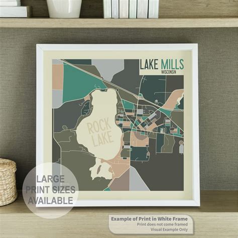 Lake Mills Wisconsin Art Map Print Jefferson County Rock Etsy