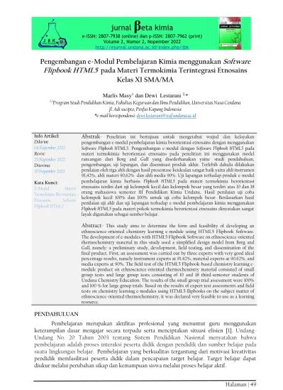 View Of Pengembangan E Modul Pembelajaran Kimia Menggunakan Software