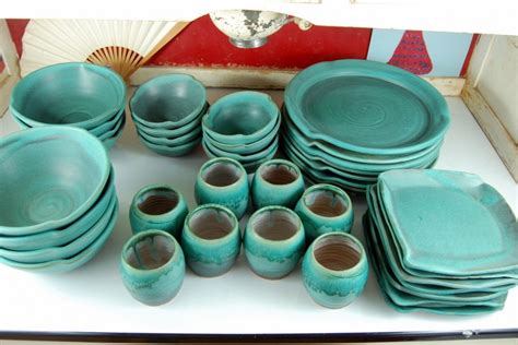 Handmade Pottery Dinnerware Set Turquoise Pottery Dishes Stoneware Dinnerware Set