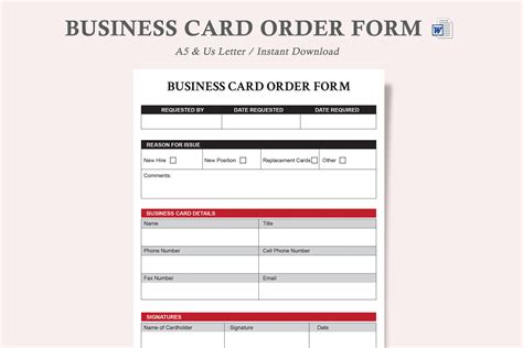 Business Card Order Form,HR Templates Graphic by watercolortheme