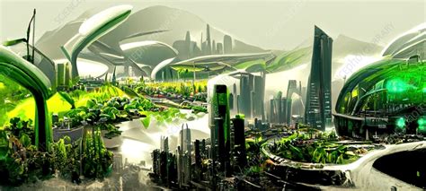 Futuristic Green Sustainable City Conceptual Illustration Stock