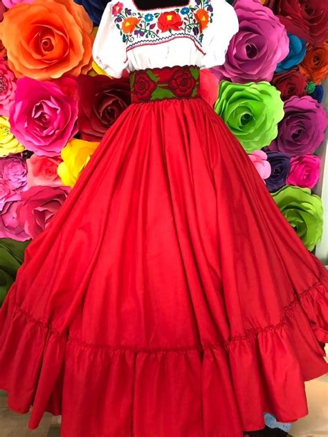 Mexican Red Double Skirt Frida Kahlo Style Womans Mexican Boho Etsy