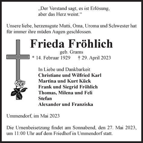 Traueranzeigen von Frieda Fröhlich abschied nehmen de