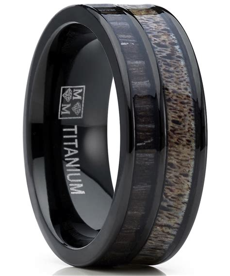 Ringwright Co Men S Titanium Ring Wedding Band With Real Deer Antler