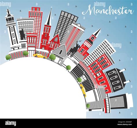 Manchester New Hampshire City Skyline With Gray Buildings Blue Sky And