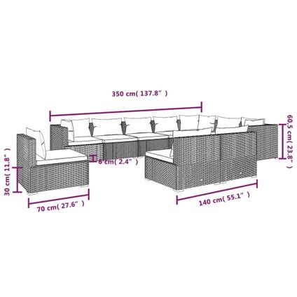 The Living Store Rotin synthétique Salon de jardin 10 pcs avec