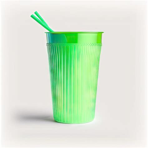 Premium AI Image | Green empty disposable plastic glass with colorful ...