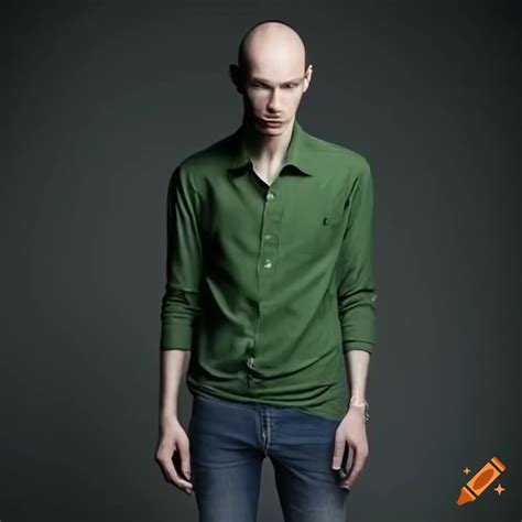 Portrait Of A Tall Skinny Man In Green Shirt And Jeans On Craiyon