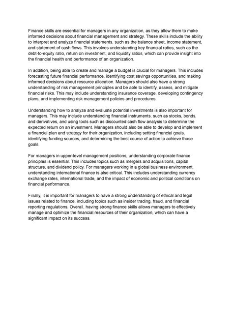 finance skills  managers  summary finance skills