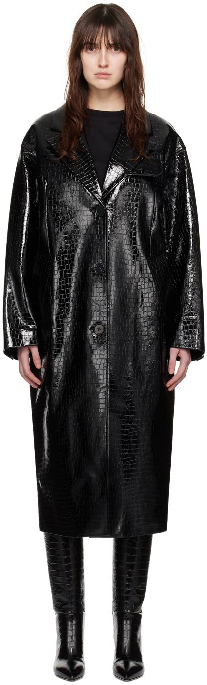 Black Haylo Faux Leather Coat By Stand Studio On Sale