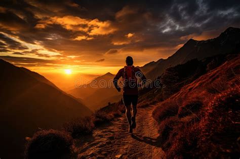 Running Man Athlete Trail Running In Mountainsai Generated Stock