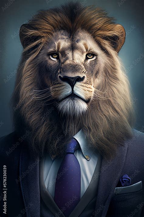 Lion In A Suit Portrait Of A Lion In A Business Suit A Lion Businessman A Lion S Head In A