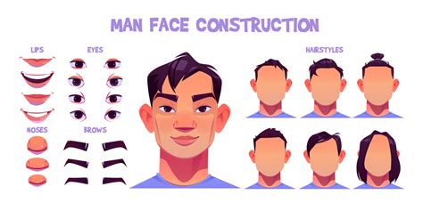 Asian Man Face Construction Avatar Creation Set 15117569 Vector Art At